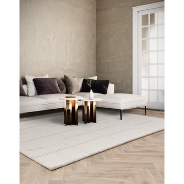 Ada Modern Plain Geometric Ivory Hi-Low Loop Linear Path Hand-Woven Ribbed Textured Wool Ivory Rug-Asiatic Carpets-Rug Love - The Most Loved Rug Store